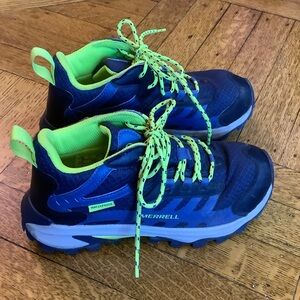 Merrell Kids Moab Speed 2 Mid Waterproof Navy/High Viz Hiking Trail Sneakers